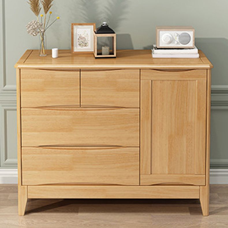 Mid-Century Wooden Accent Cabinet with Doors and 4 Drawers Cabinet