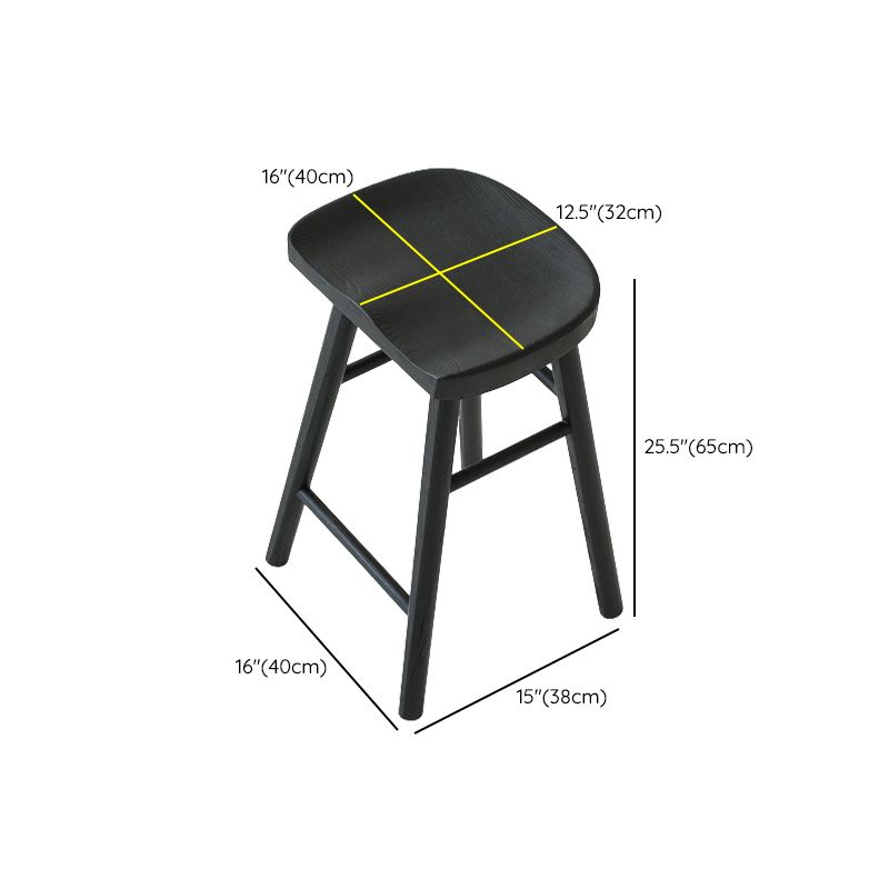 Contemporary Black Ash Solid Wood Armless Bar Stool with Footrest