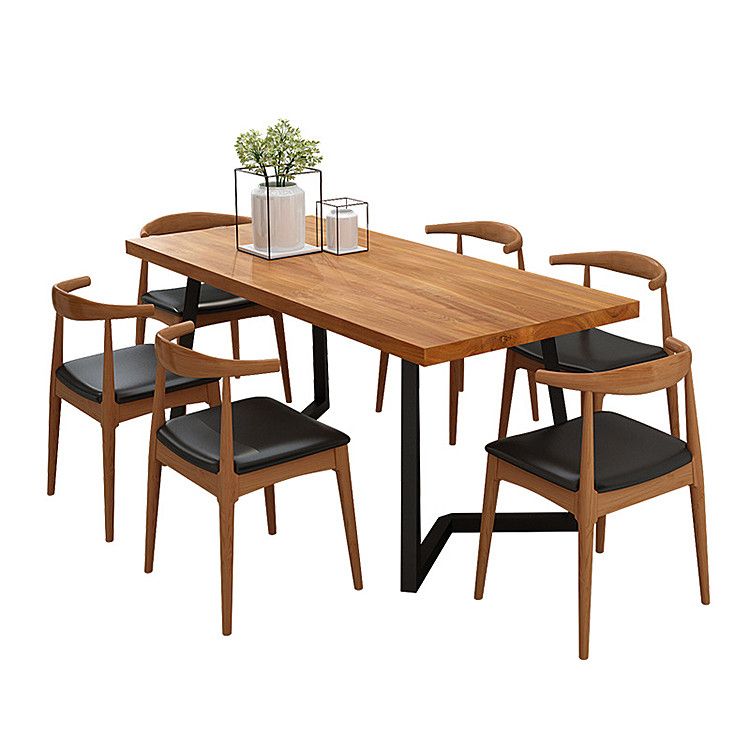 Solid Wood Rectangle Dinette Set 1/2/5/7 Pieces Industrial Dining Table Set in Natural