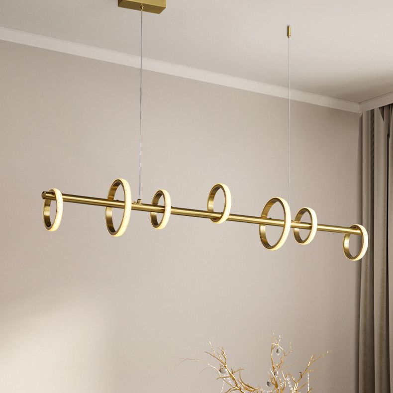 Mid-Century Gold Linear Island Pendant Lighting Multiple Round LED Metal Island Ceiling Light for Dining Table