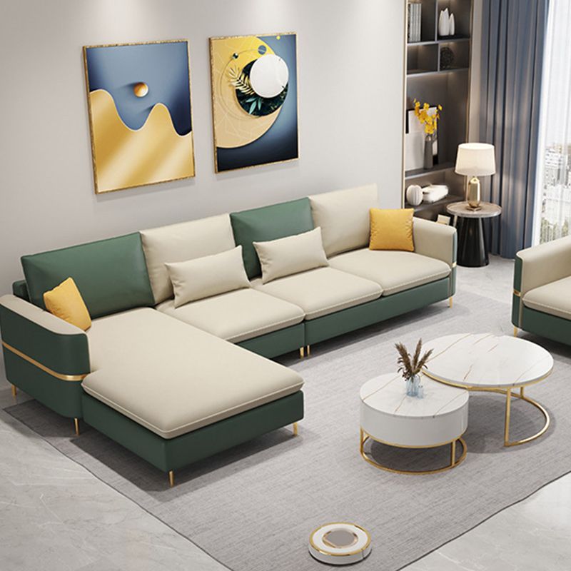106.3" W Square Arm Sofa & Chaise, Faux Leather Sectional Sofa