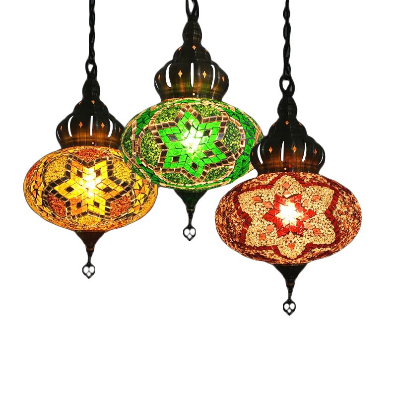 Lantaarn rood/groen/gouden glasverhang licht retro 1/3 koppen plafond hanglamp voor restaurant