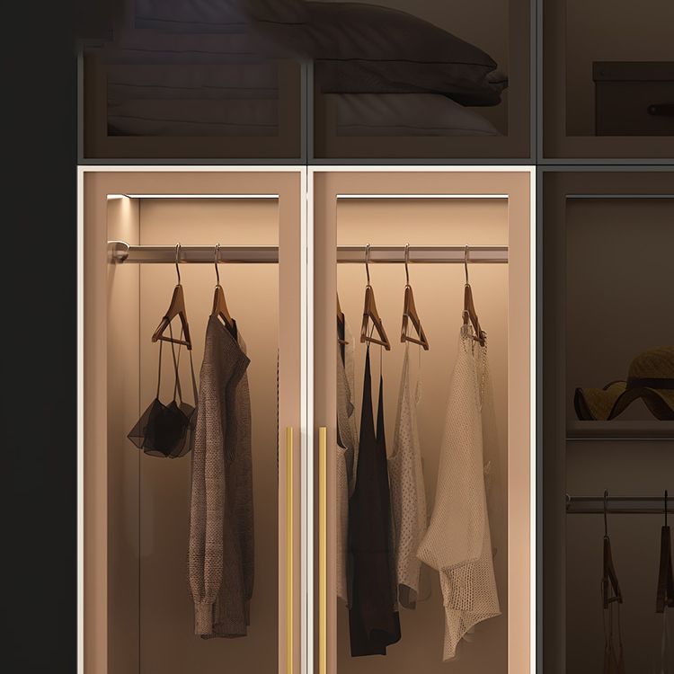 Glass and Wood Wardrobe Cabinet with Shelves Modern Wardrobe Closet