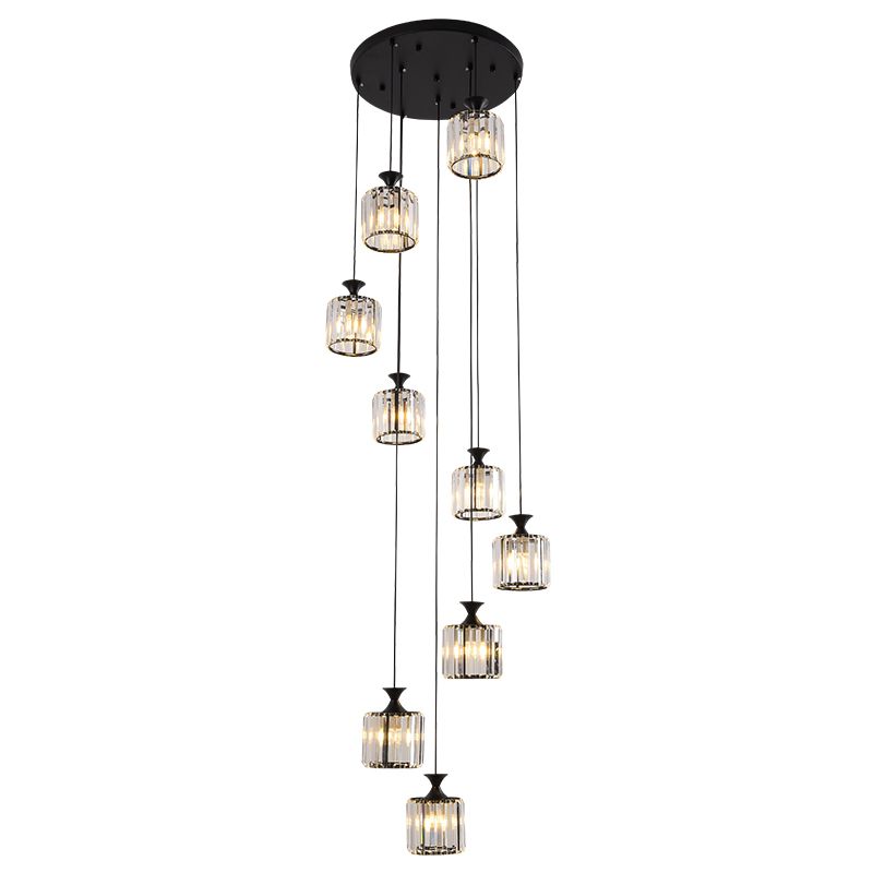 PRISMATIC Crystal Cilindro Appeding Light Minimalist 9 Bulbi Multi Light Ciondolo per scala