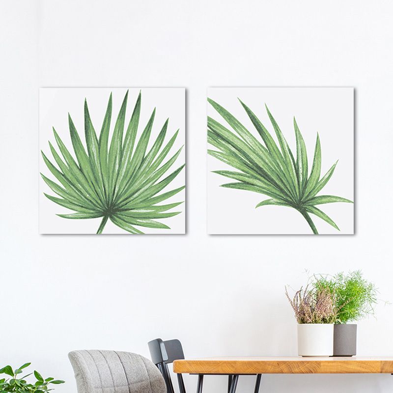 Farmhouse Fan Palm Leaves Canvas Green Tropix Plant Wall Art Set for Living Room