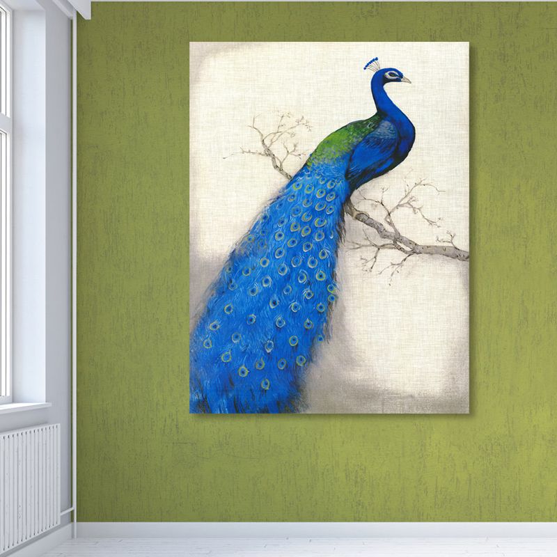 Modern Peacock Graphic Canvas Soft Color Textured Painting for Bedroom, Multiple Sizes