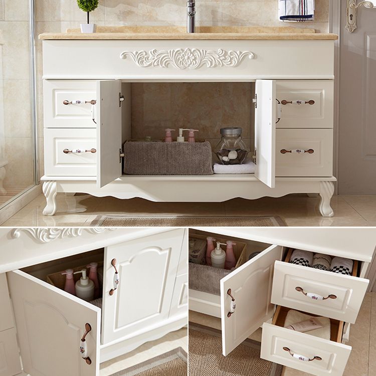 Wood Frame Bathroom Vanity White Freestanding Mirror Drawers Rectangle Vanity with 2 Doors