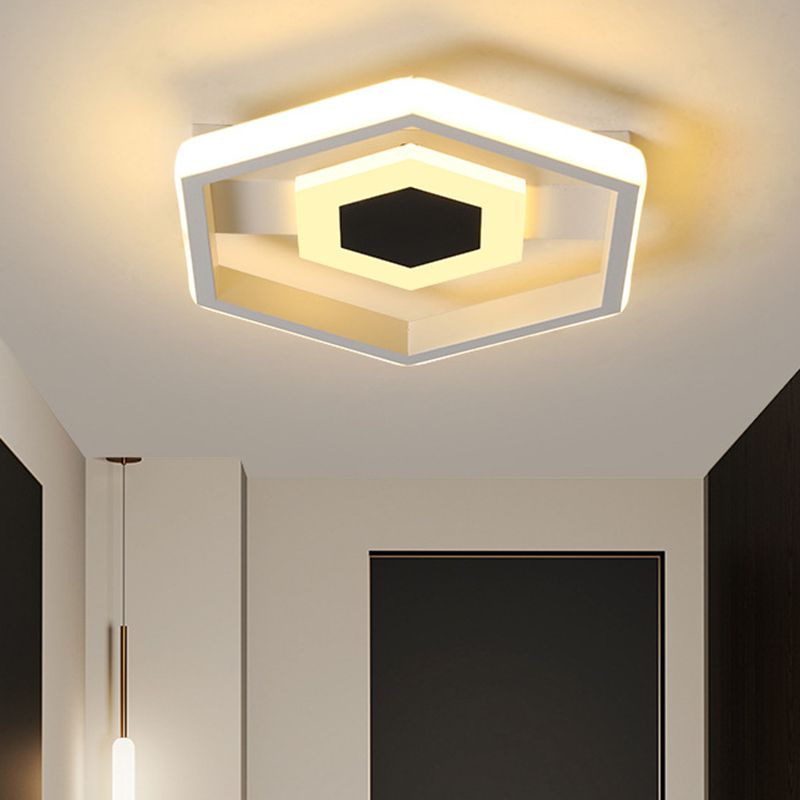 Metal Hexagon Ceiling Flush Modernist LED Flush-Mount Light Fixture in White for Cloakroom, White/Warm Light