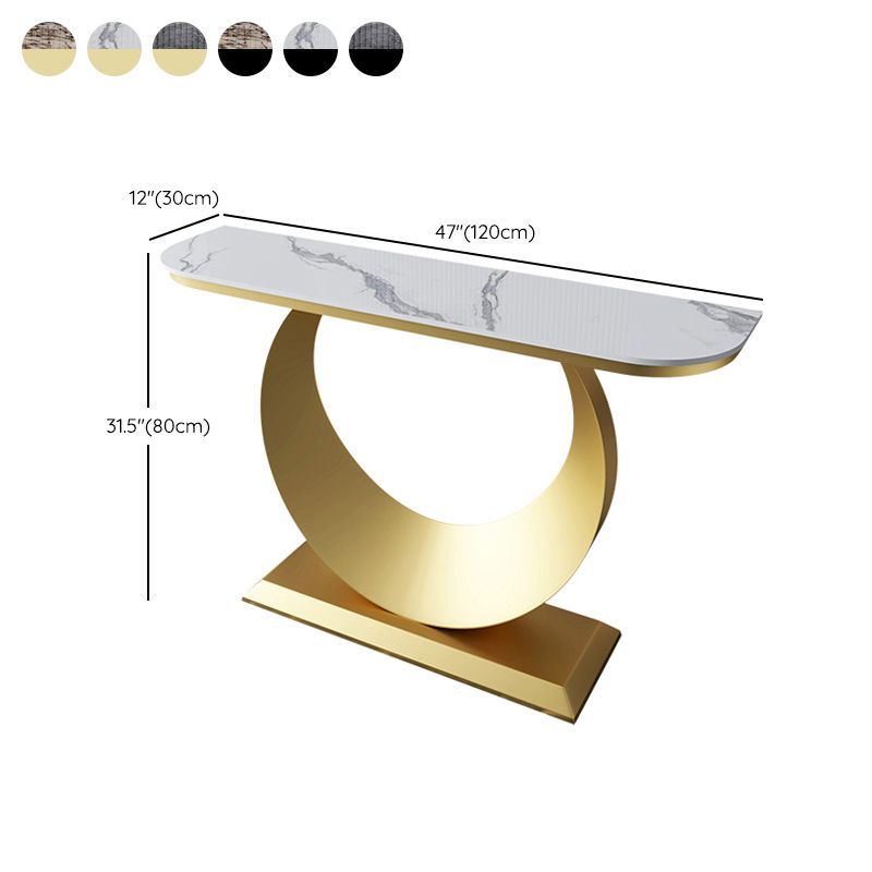 Contemporary Half Moon Console Accent Table Antique Finish Console Sofa Table in Stone