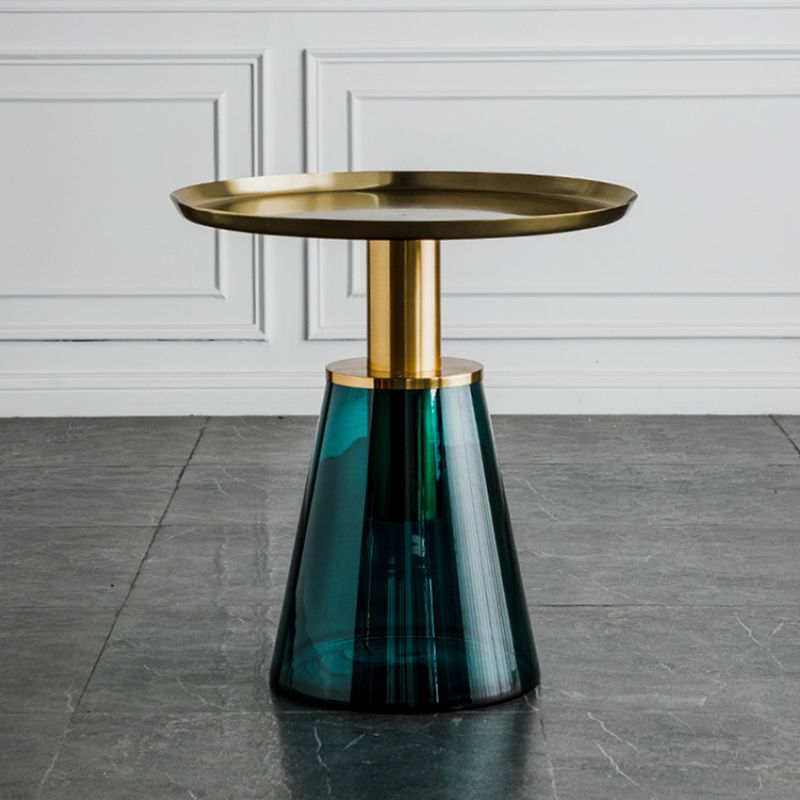 Round Metal/glass Table with Pedestal Base Base Mid-century Modern Side Table