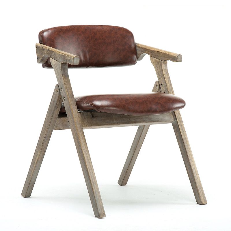 Foldable Dining Arm Chair Open Back Upholstered Armchair with Wood Legs