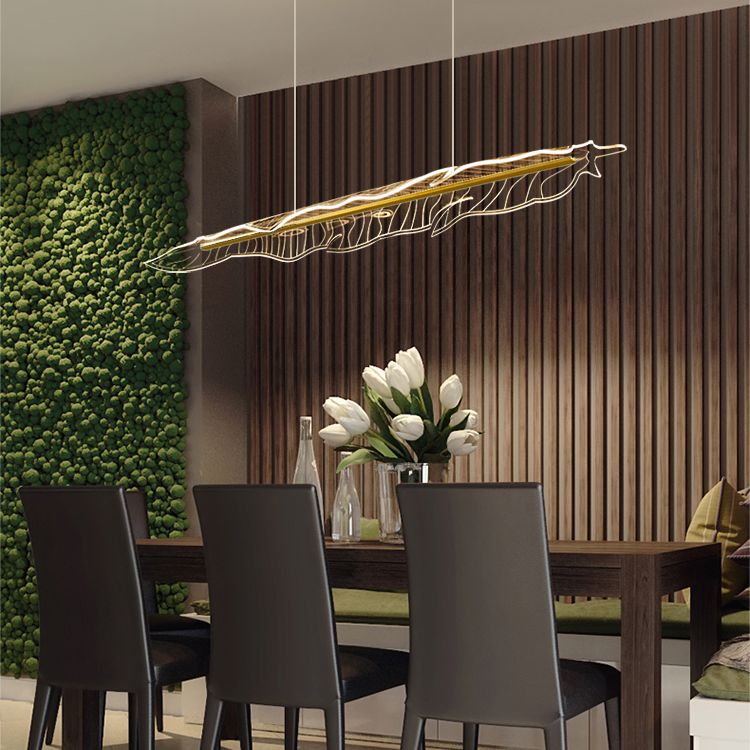 Aluminum Contemporary Style Hanging Lights Gold Linear Island Lighting Fixture for Dining Room