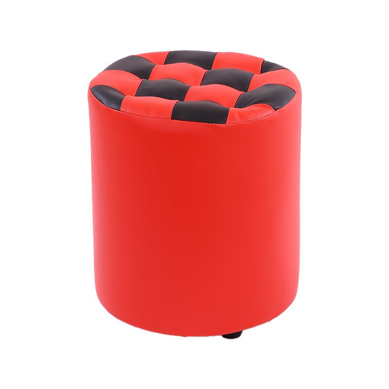 Modern Round Pouf Plaid Pattern Leather Pouf for Drawing Room