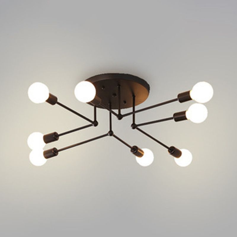 Sputnik Metal Semi Flush Ceiling Light in Industrial Vintage Style Bare Bulb Indoor Ceiling Light