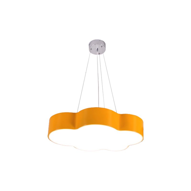 Red/Yellow Cloud Hanging Ceiling Light Macaroon LED Acrylic Pendant Chandelier with Round Canopy