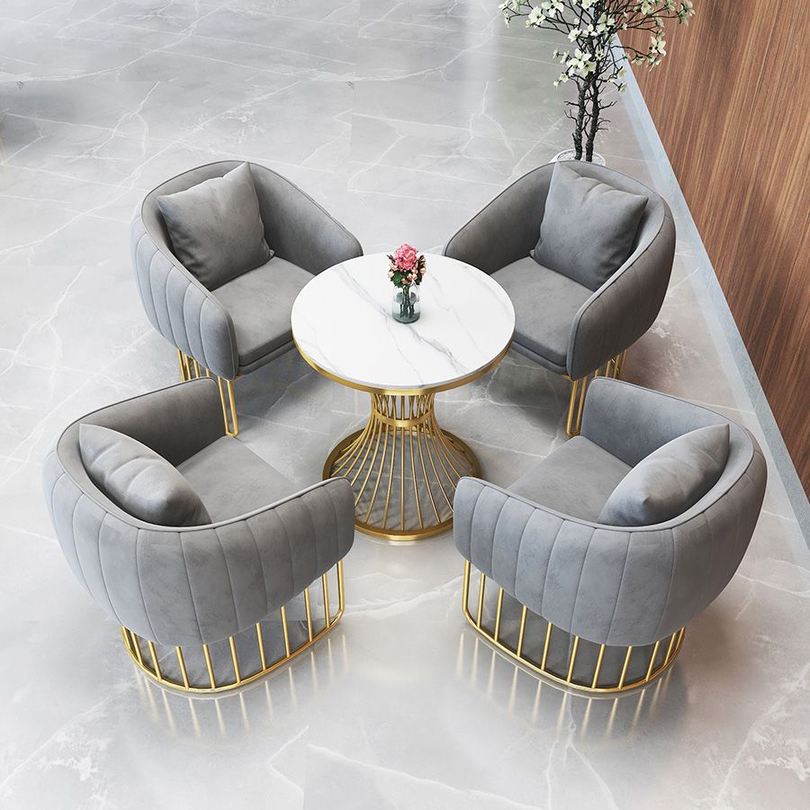 Sintered Stone Scandinavian Dining Room Table Set with Round Table and Metal Base Dinette Set