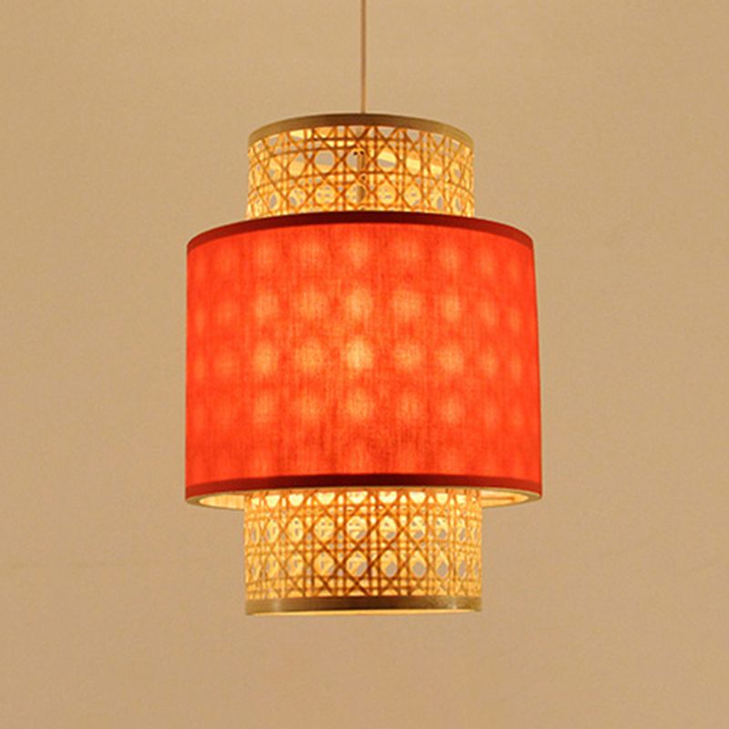 Lumière suspendue de style asiatique avec bambou et ombre en tissu
