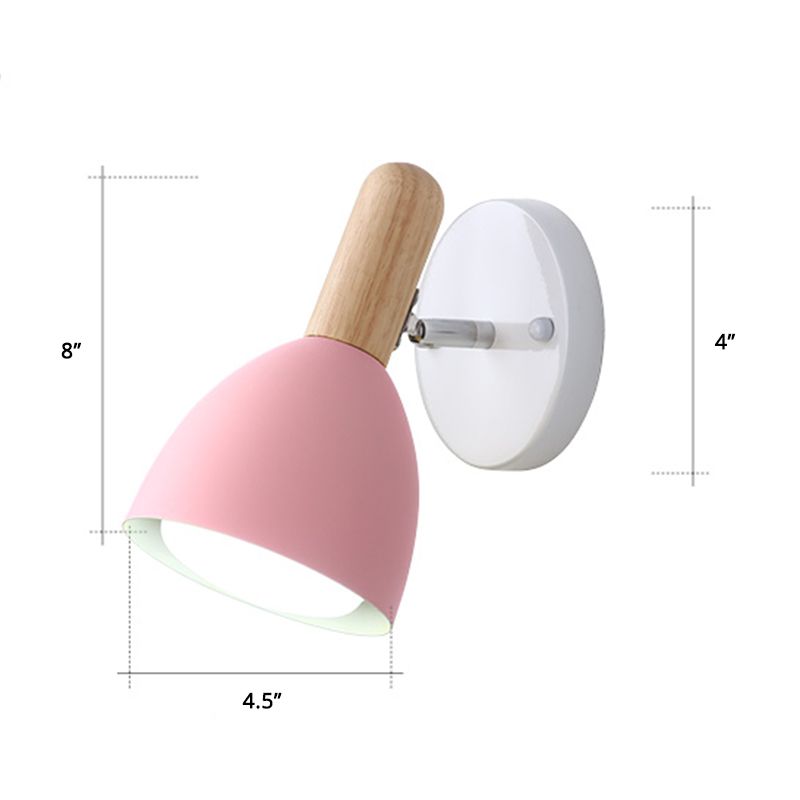 Childrens Style Bell Shaped Sconce Metal 1-Bulb Bedroom Reading Wall Lamp with Pivot Joint