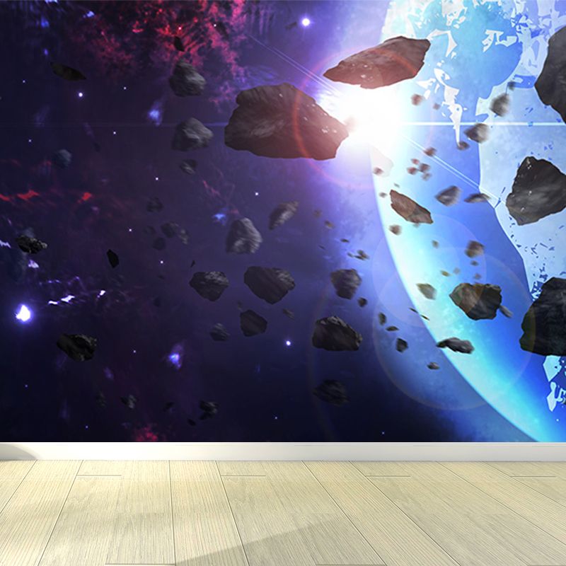 Modern Planet View Mural Wallpaper Blue Waterproofing Wall Covering for Girls Bedroom