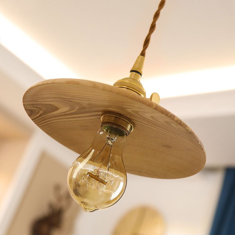 1 Light Pot Cover Hanging Pendant Modern Style Wood Hanging Lighting for Bedroom