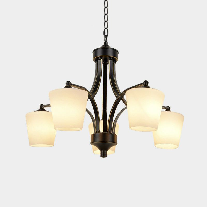 Retro Tapered Shade Chandelier Light Cream Glass Hanging Lighting for Dining Room