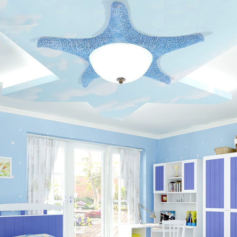 Starfish Kid Bedroom Flush Mount Light Resin Nordic Stylish Ceiling Fixture