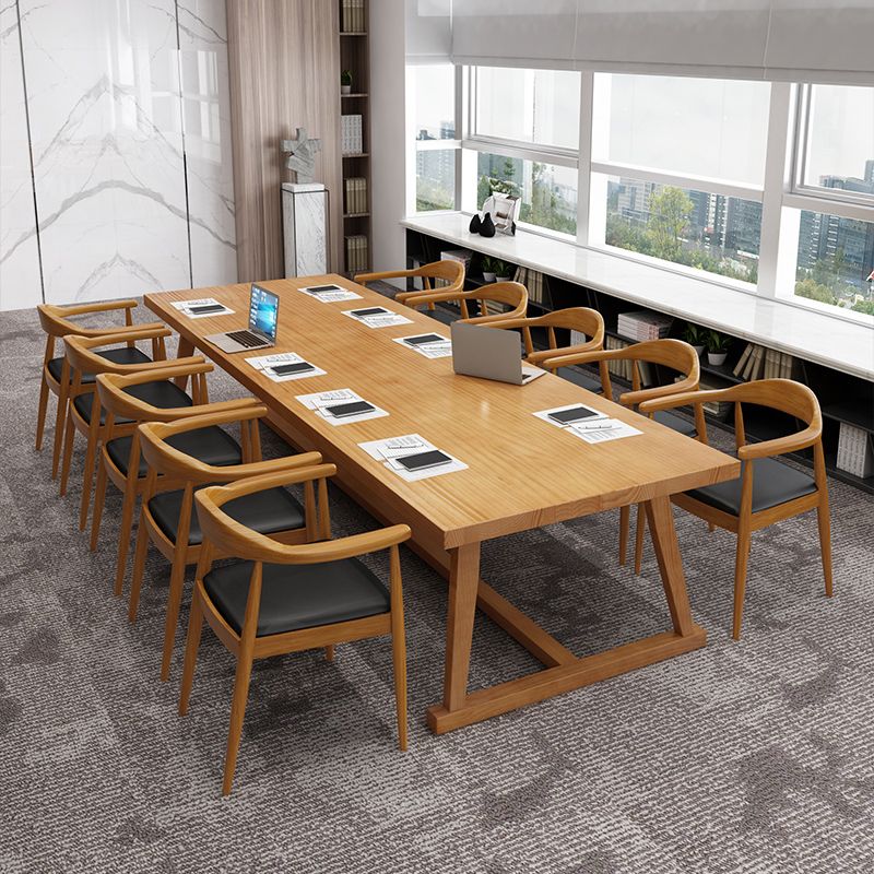 Solid Wood Contemporary Dining Table Rectangle Table with Trestle base