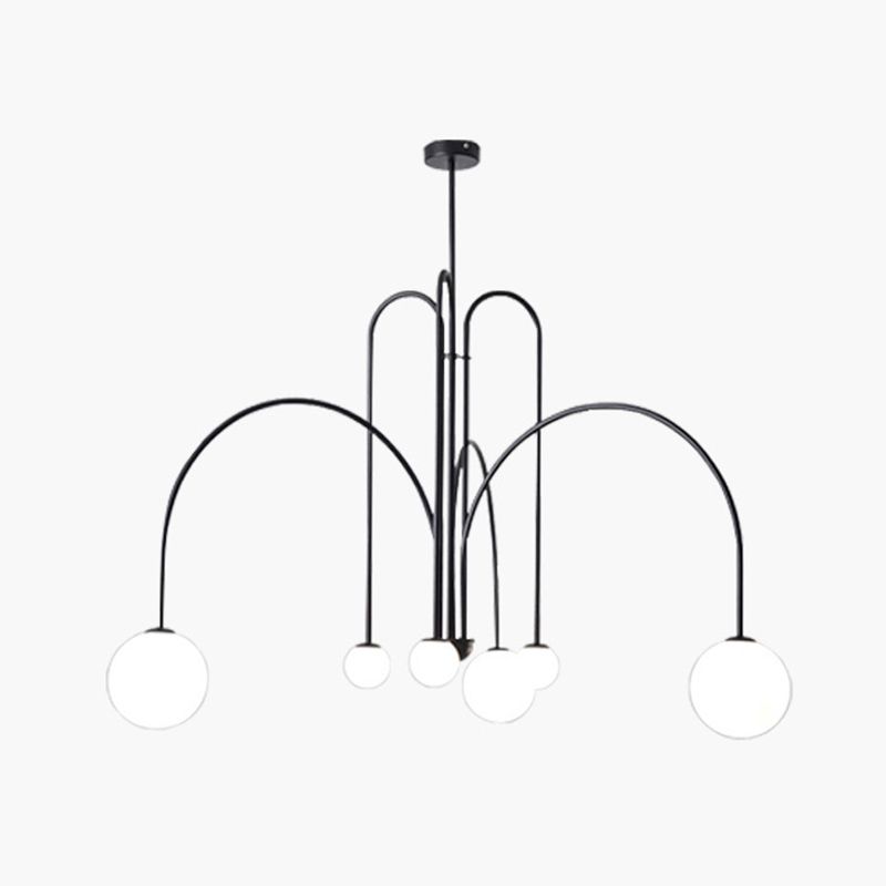 Witte glazen bal schaduw kroonluchter licht 6 lichten metaal minimalisme moderne stijl hangende lamp voor woonkamer