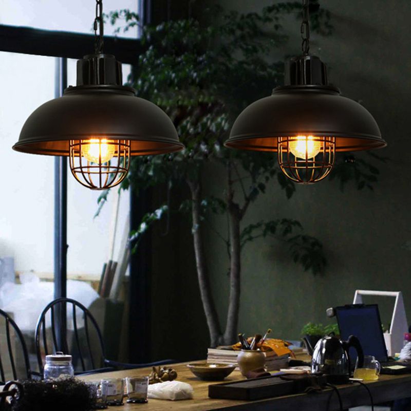 Zwart plafond hanglamp industriële metalen kooi gearceerde commerciële hangerverlichting
