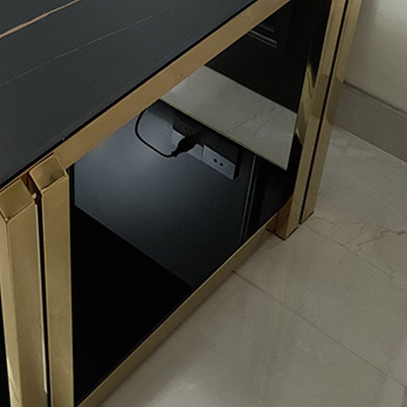Square Stainless Steel Side Table Black/White One-Shelf End Table
