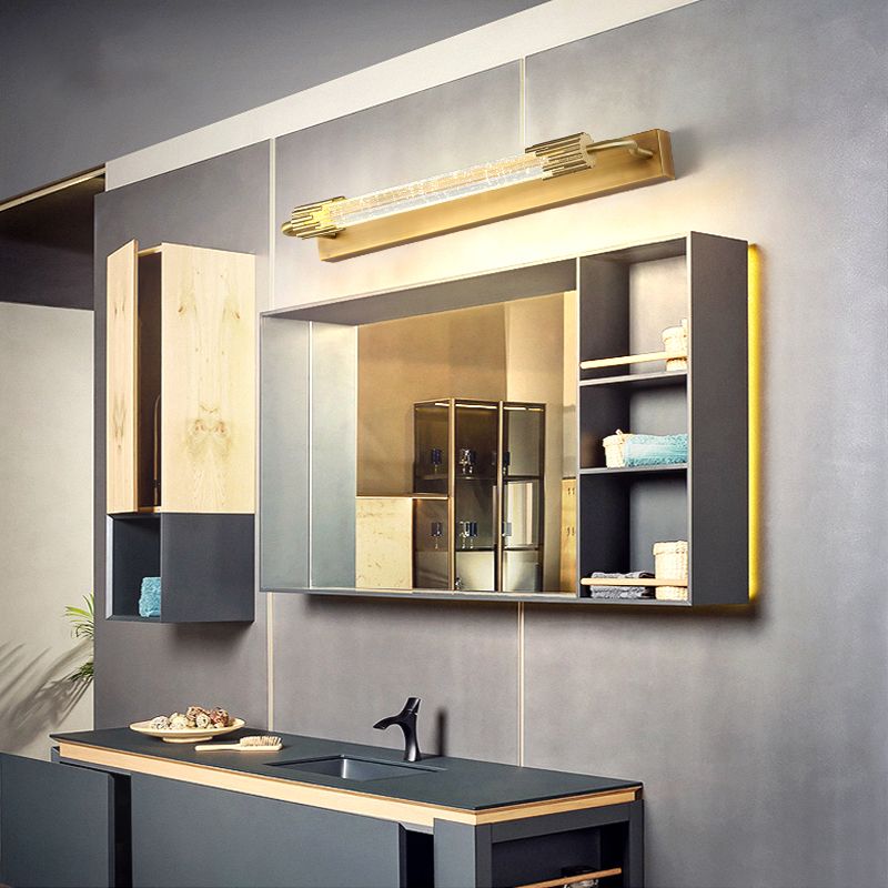 Geometric Shade 1-Light Mirror Wall Sconce Modern Style Crystal Wall Mount Light Fixture in Brass