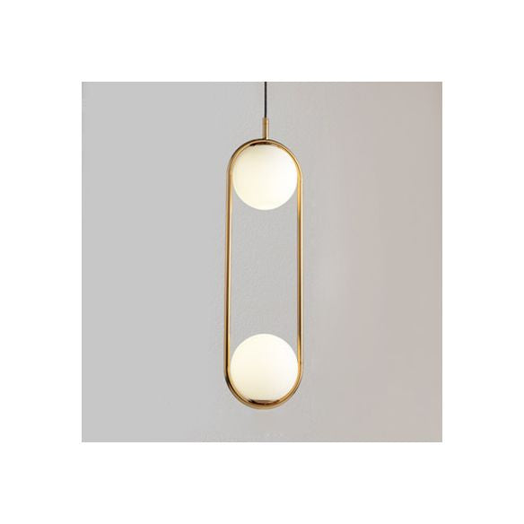 1/2 Lights Bedroom Pendant Light with Globe White Glass Shade Modern Black/Gold Hanging Ceiling Lamp