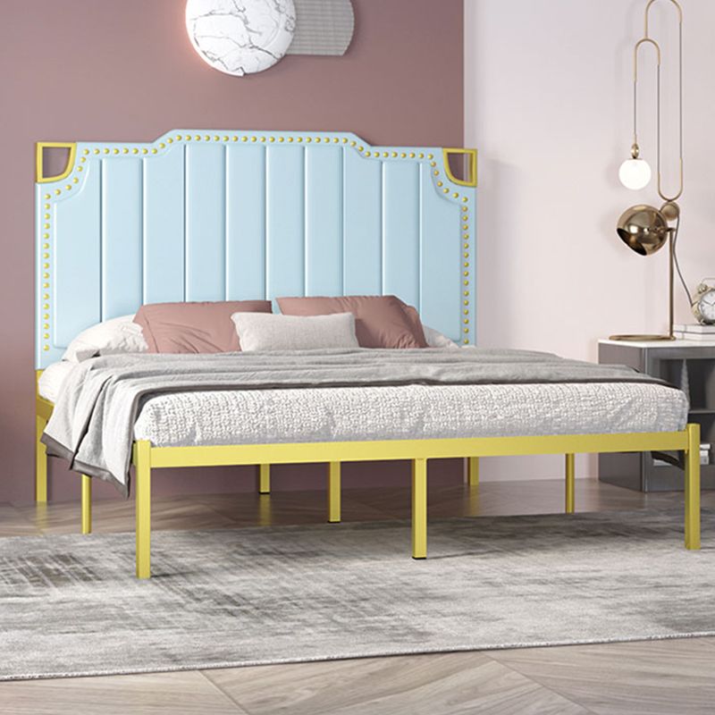 Stepped Bed Panel Leather Headboard Wire-Grid Frame,45.27" H