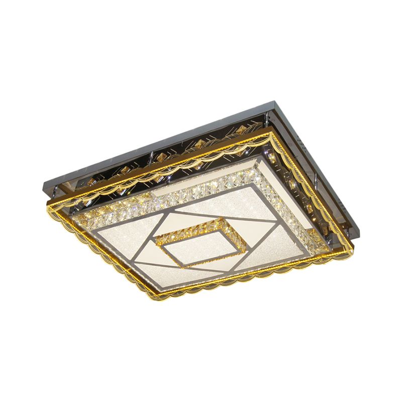 LED Ceiling Mounted Light Contemporary Rectangular Clear Cut Crystal Blocks Flushmount in Nickel