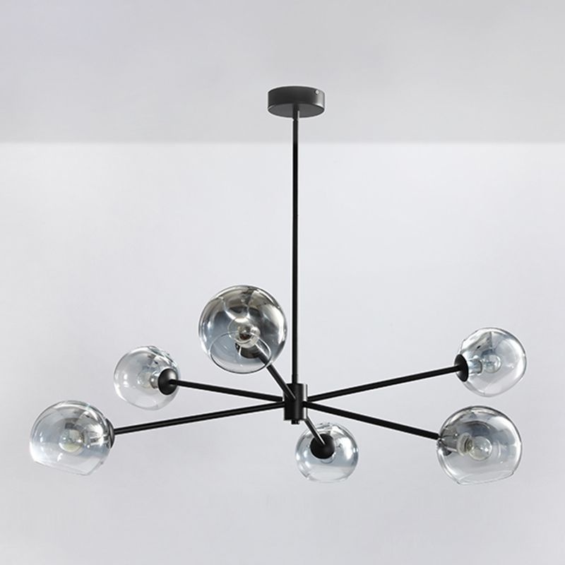 Glass Black Pendant Light in Modern Artistic Style Iron 6-Light Chandelier for Dining Room