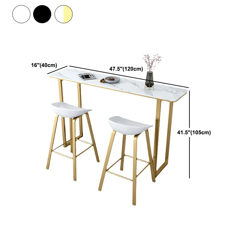 Rectangular Stone Bar Table Contemporary Bistro Table with Metal Base