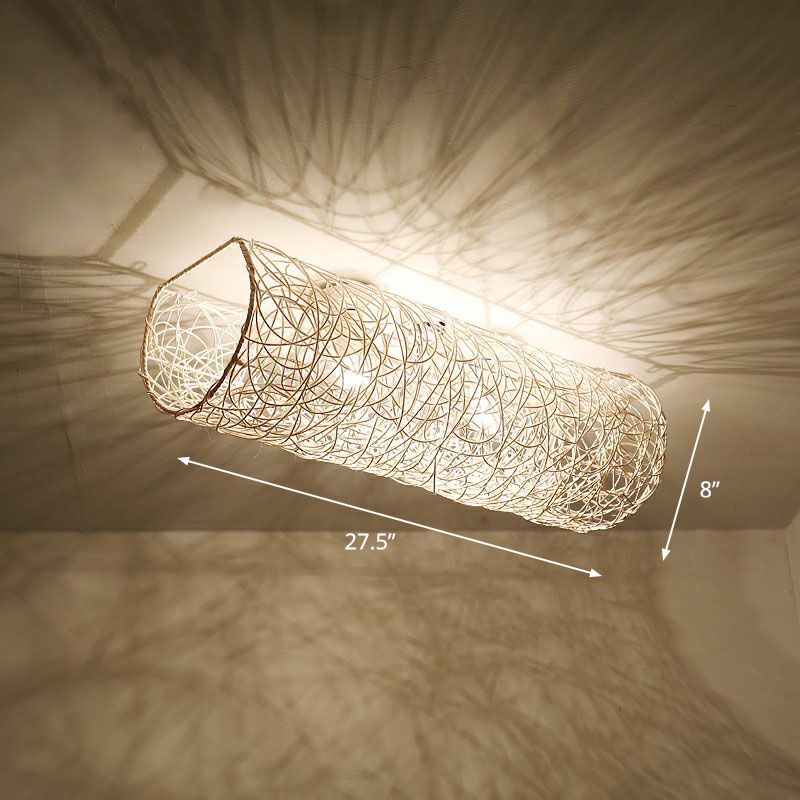 Cylindrique Flush Mount Lighting Simplicité Rattan Restaurant Flush Mount Ceiling Light