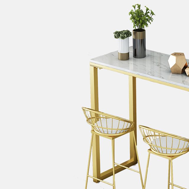 Glam Style Bar Table Faux Marble Double pedestal Bar Dining Table for Living Room