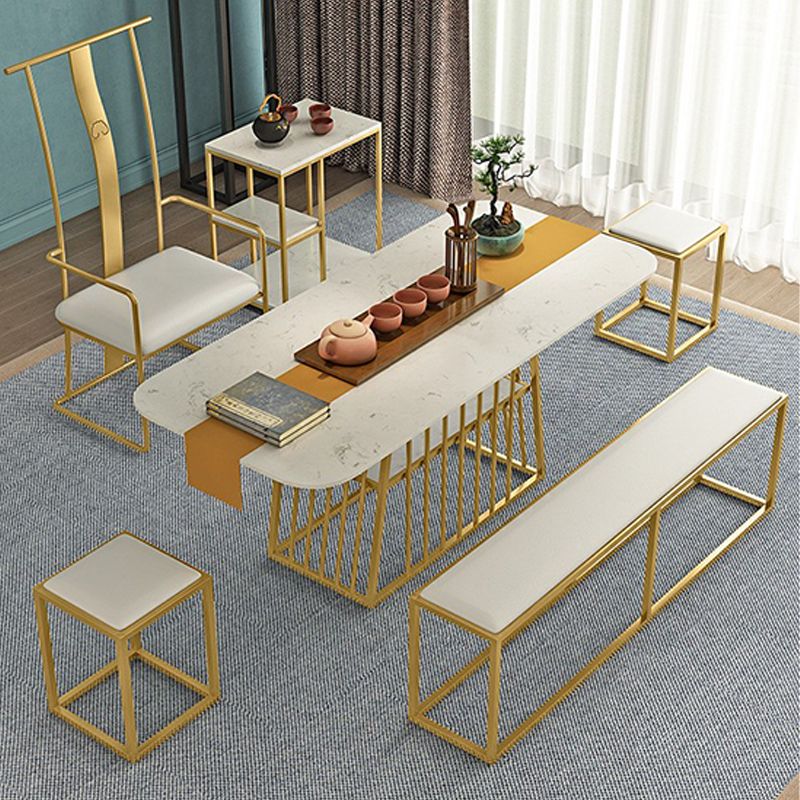 Metal and Stone Table Contemporary Minimalist Home Storage Rectangular Dining Table