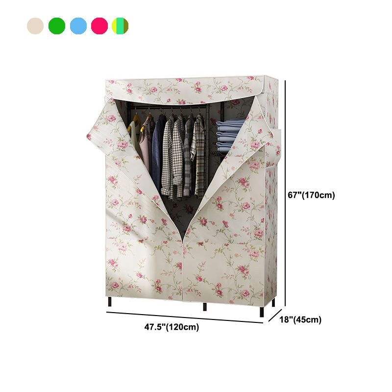 Contemporary Wardrobe Armoire Metal Frame Armoire with Garment Rod and Shelves for Home