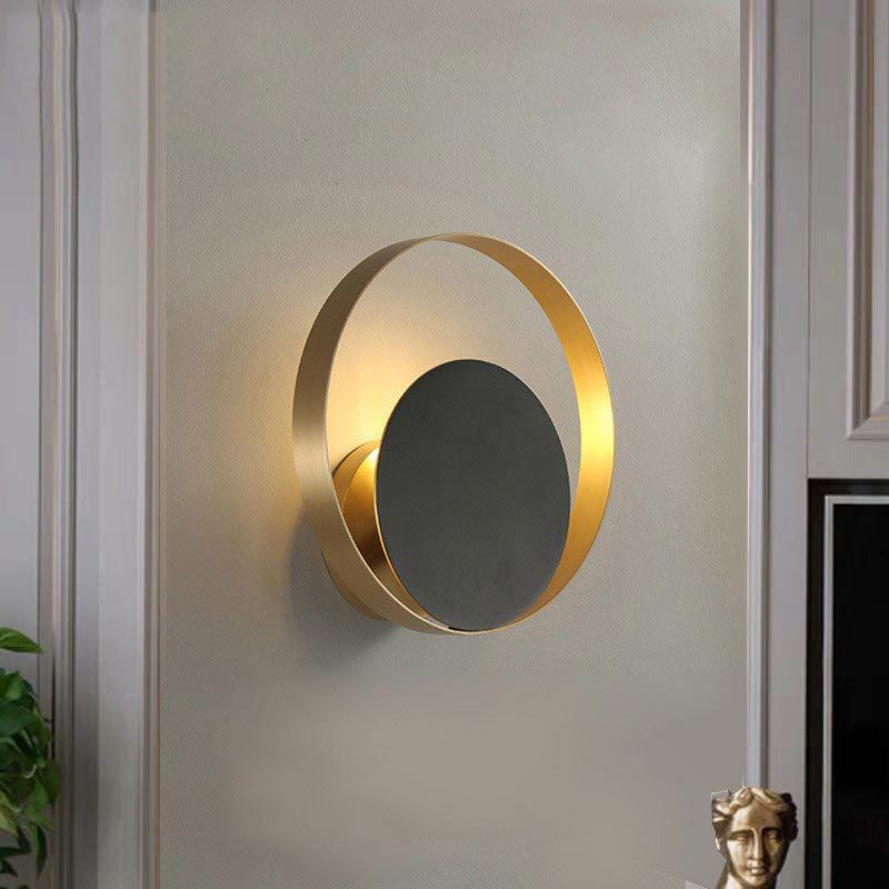 Nordic Style Brass Wall Sconce Black Round Shape Wall Light for Living Room