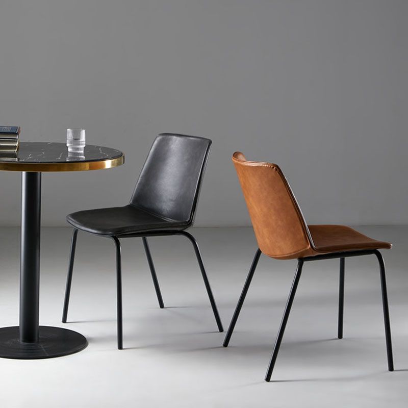 Silla con respaldo sólido sin brazos de diseño industrial para cocina, silla lateral de comedor de cuero