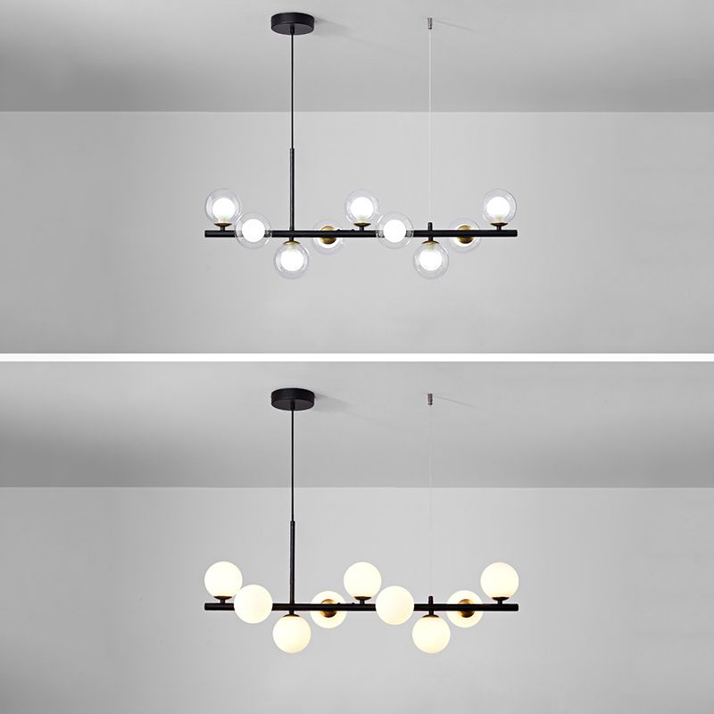 Modern Metal Island Lights Multi-Head Restaurant Hanging Pendant Lamps with Glass Shade