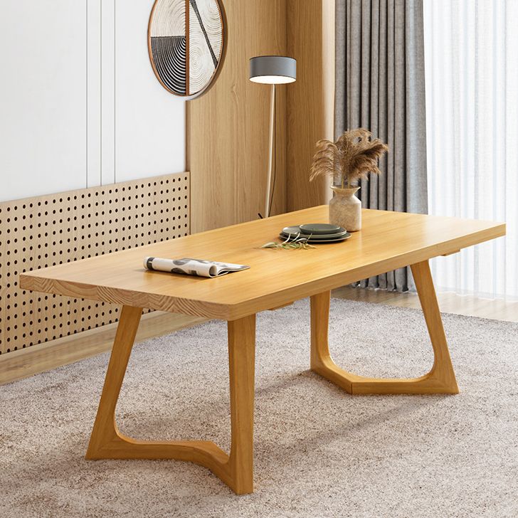 Rectangle Wood Color Dining Table Pine Solid Wood Table Modern with Double Pedestal