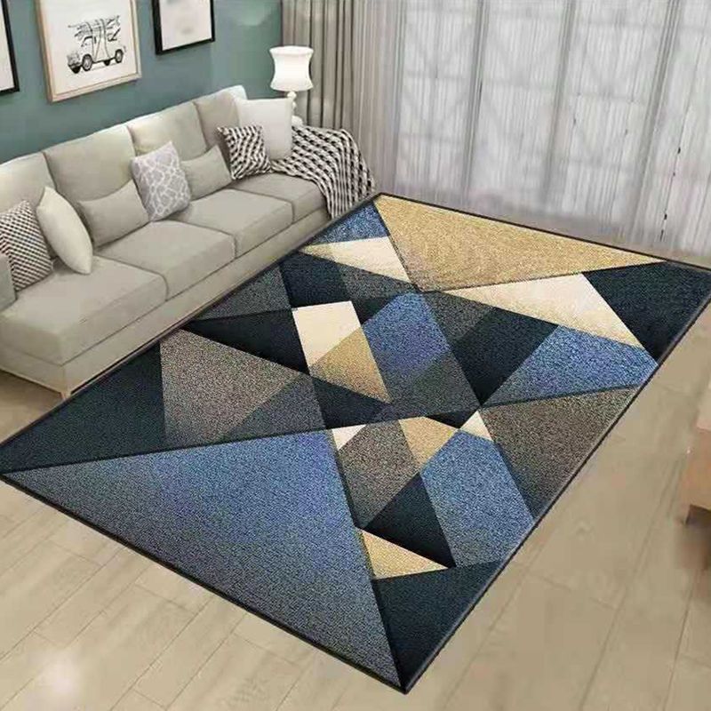 Blue Living Room Indoor Rug Casual Geometric Area Carpet Polyester Anti-Split Carpet