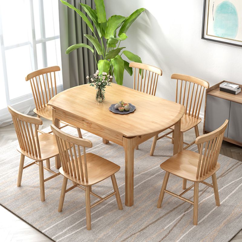 Modern Round Rubberwood Retractable Dining Table with 4 Legs