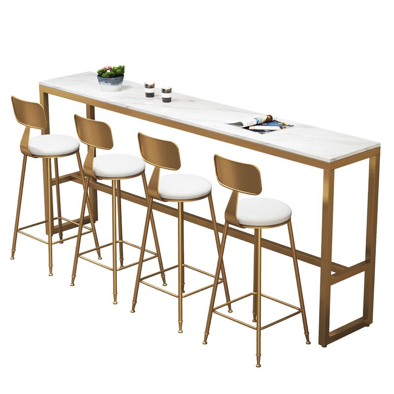 White Stone Bar Table Traditional Luxury Bar Table with Gold Trestle Base