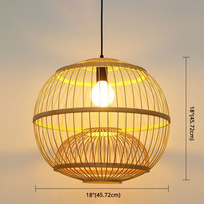 1 Light Round Ceiling Light Chinese Simple Bamboo Ceiling Fixture for Restaurant