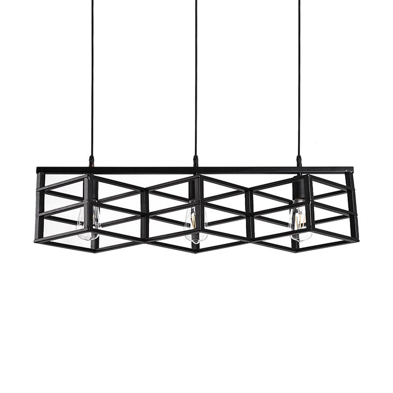 Sospensione a gabbia lineare nera Light Vintage Industrial Metal 3 Bulbs Lampande a ciondolo