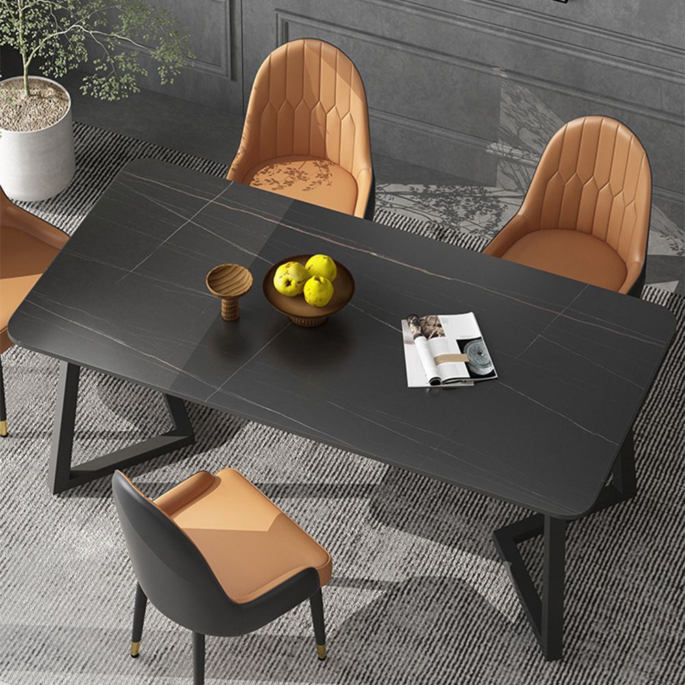 Metal Dinette Set with Faux Leather Chairs 1/2/5/7 Pieces Black Stone Dining Table Set